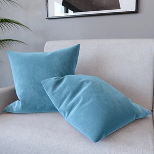 Cuscino in velluto di cotone blu petrolio con motivo impunturato 60x60 cm