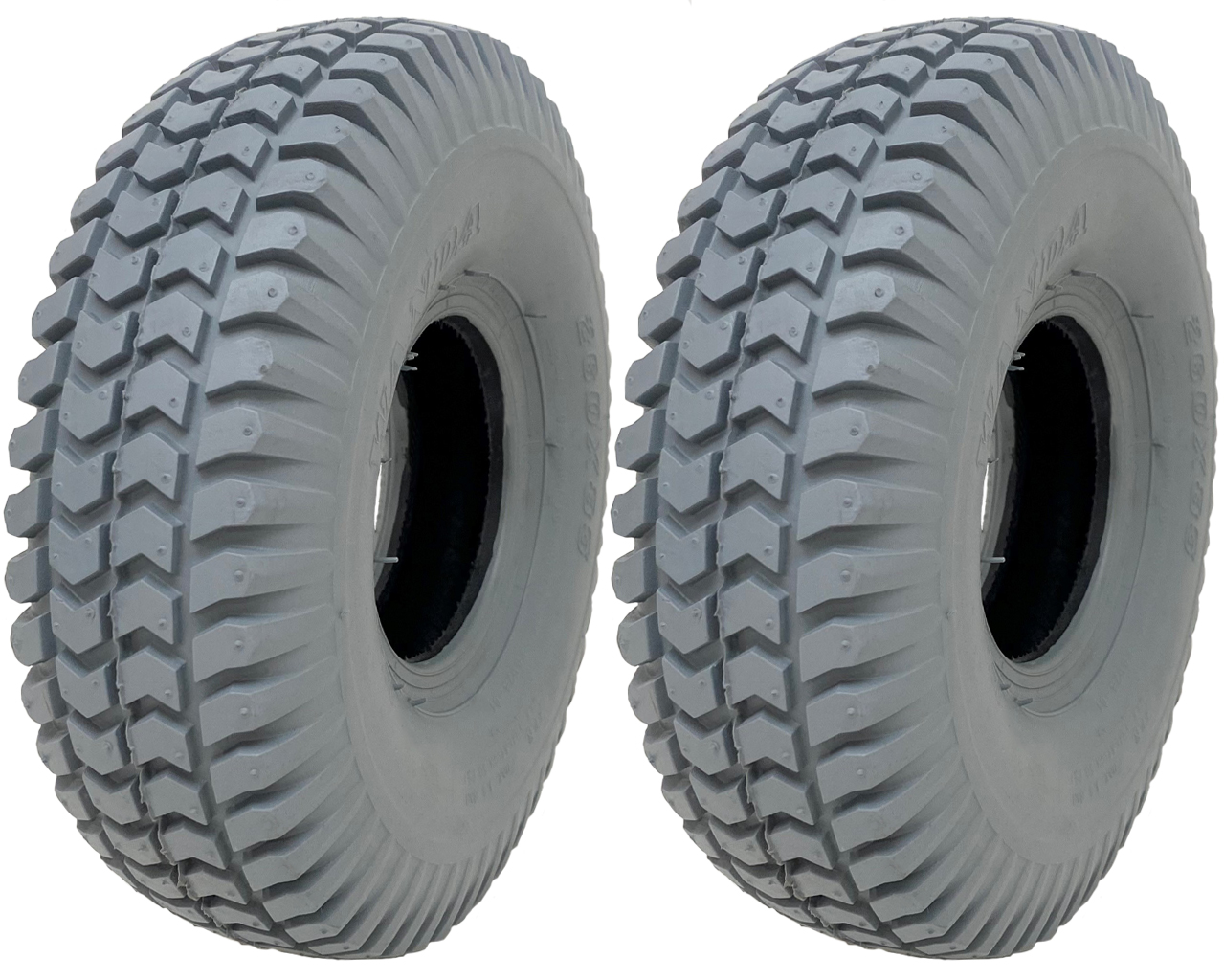 Grey mobility scooter tyres 260 x 85, block tire, 3.004, non marking