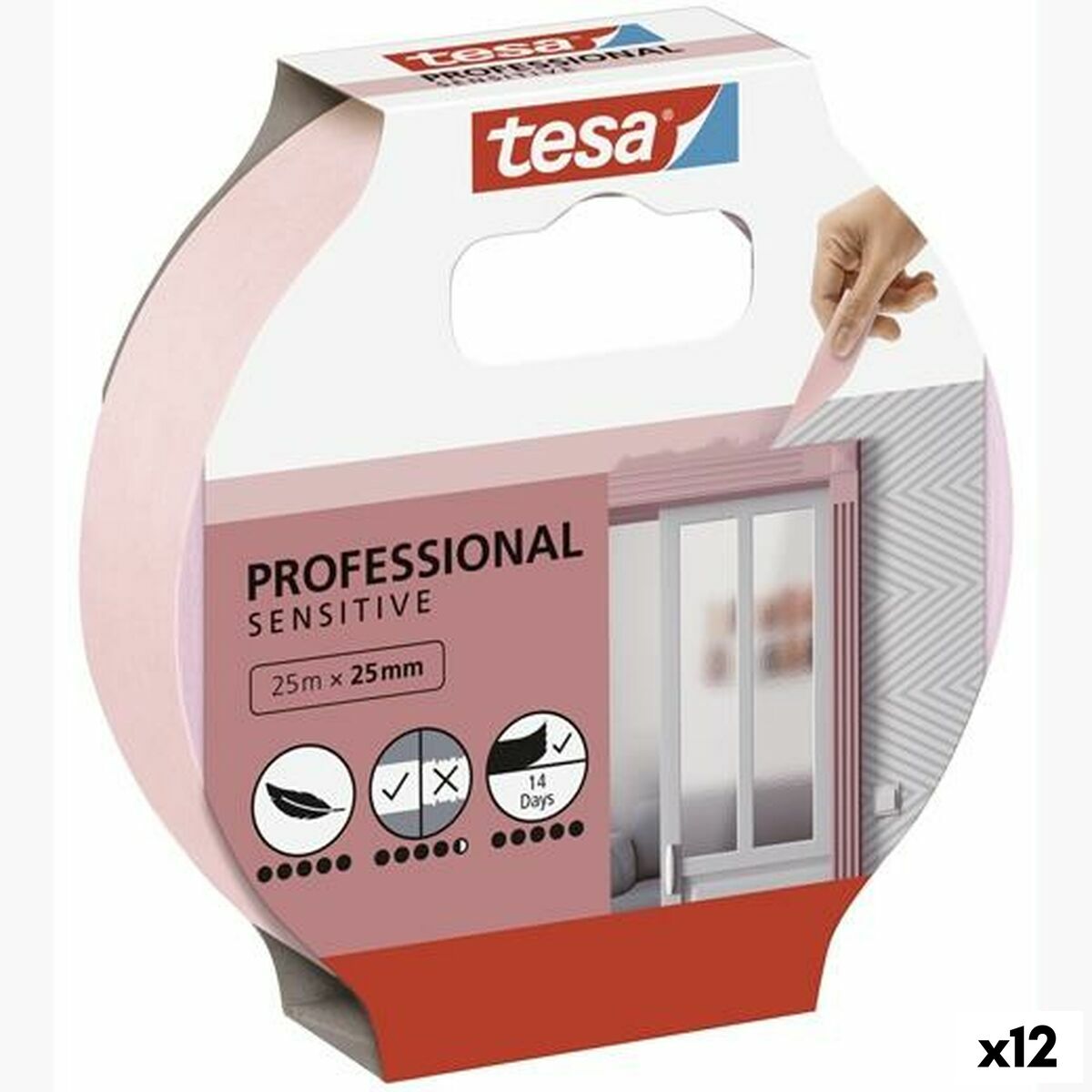 Ruban adhésif TESA Professional Sensitive Peintre Rose 12 Unités (25 mm x  50 m)