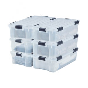 Iris Ohyama, Boîtes de rangement plastique de 30L, Lot de 3, DDNTB-30,  Transparent, Clips de fermeture- L58 x P39.5 x H21 cm