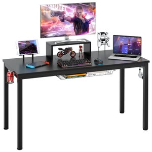 SIRHONA Bureau Gaming Bureau Gamer Pro Lumière Surround RVB Angle Bureau  pour Table de Gaming PC,Bureau Gaming 120x60x75cm