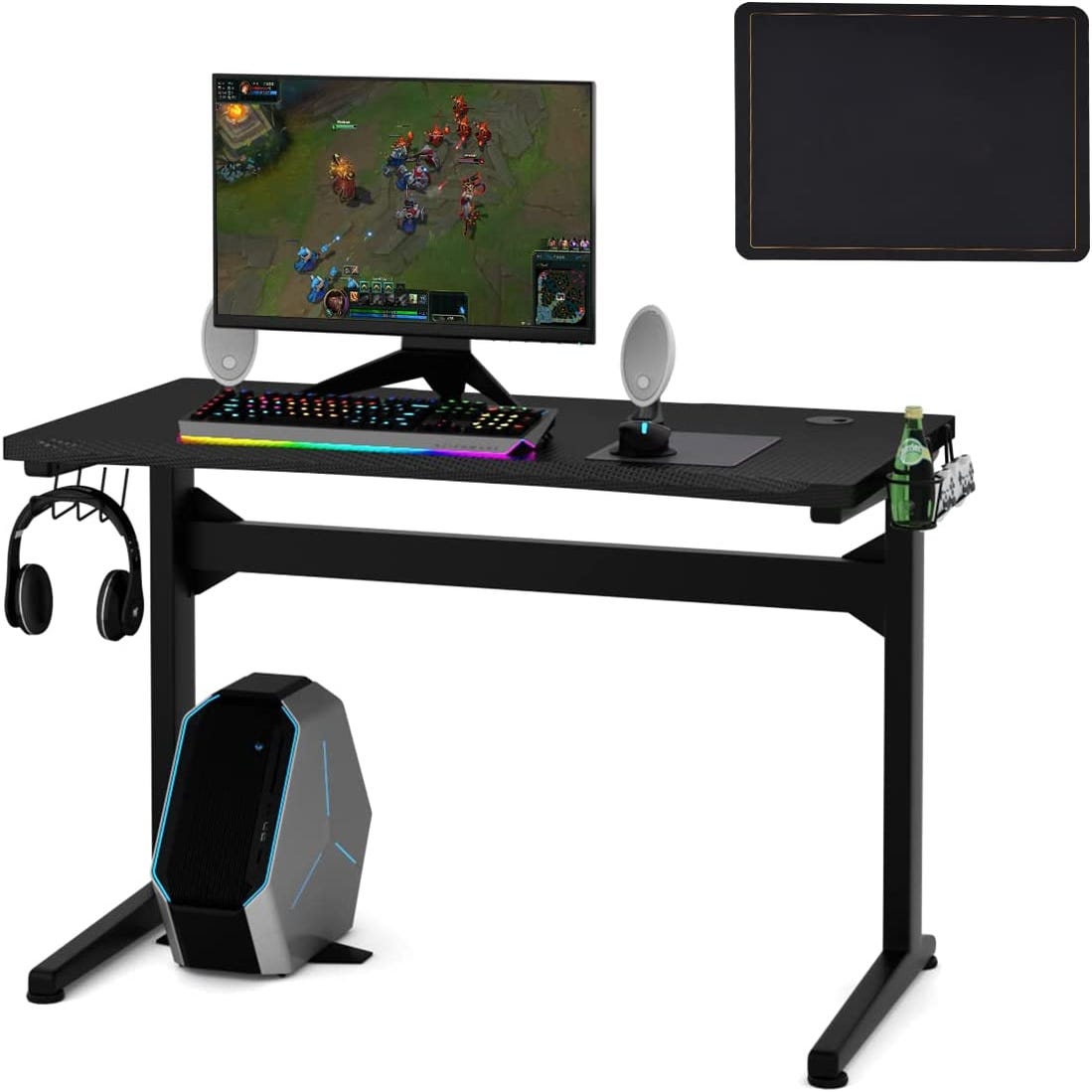 Bureau gamer ergonomique, bureau informatique avec porte-gobelet