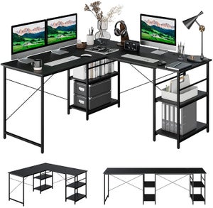 Bureau d'angle Gamer Gaming Informatique - 130*130cm Table Forme L Bureau  Angle avec Petit Support d'écran, Grand Espace Rangement pour Etudier