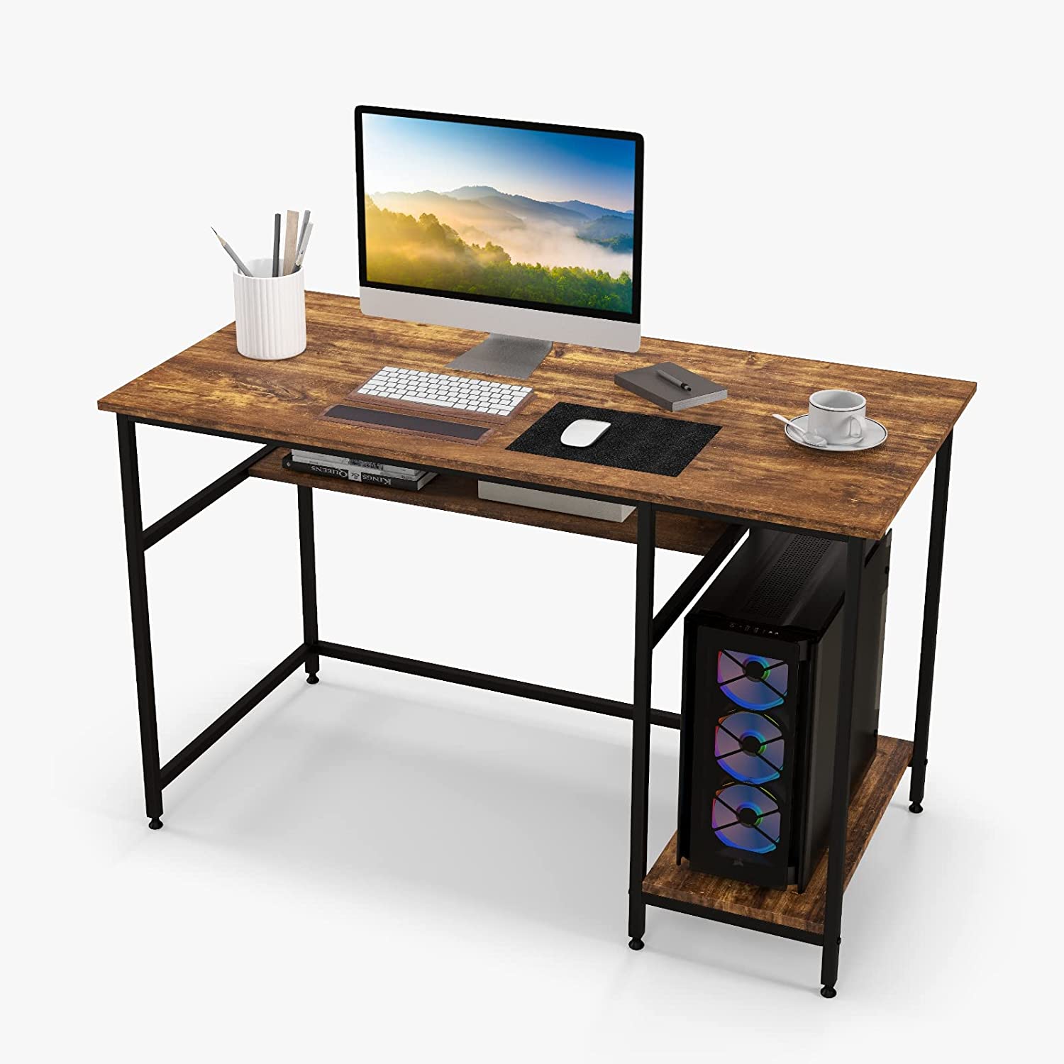 Table de Bureau avec étagère de Rangement Bureau d'ordinateur