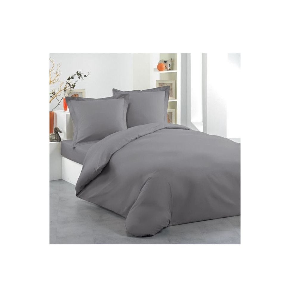 Housse de Couette 2 Personnes 240x220 cm Lina Gris Souris Douceur