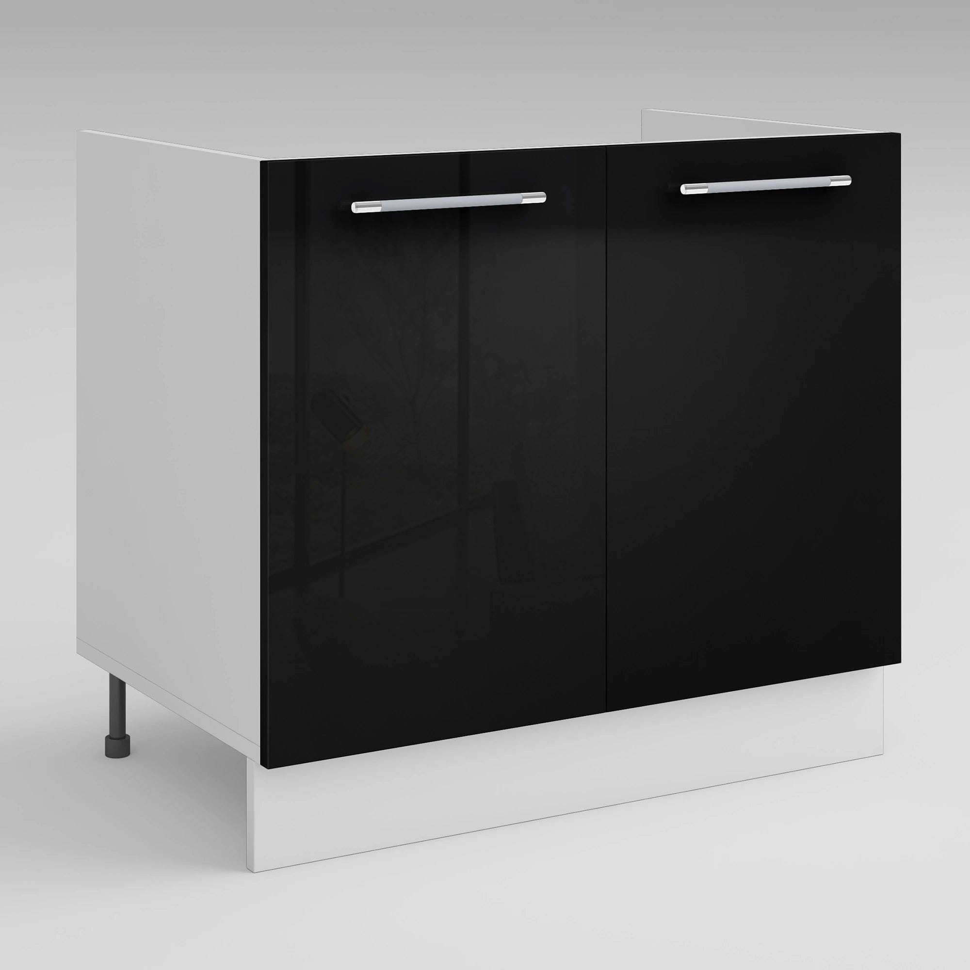 Meuble de cuisine colonne de four - micro-ondes noir laqué 2 portes L 60 x  H 200 cm