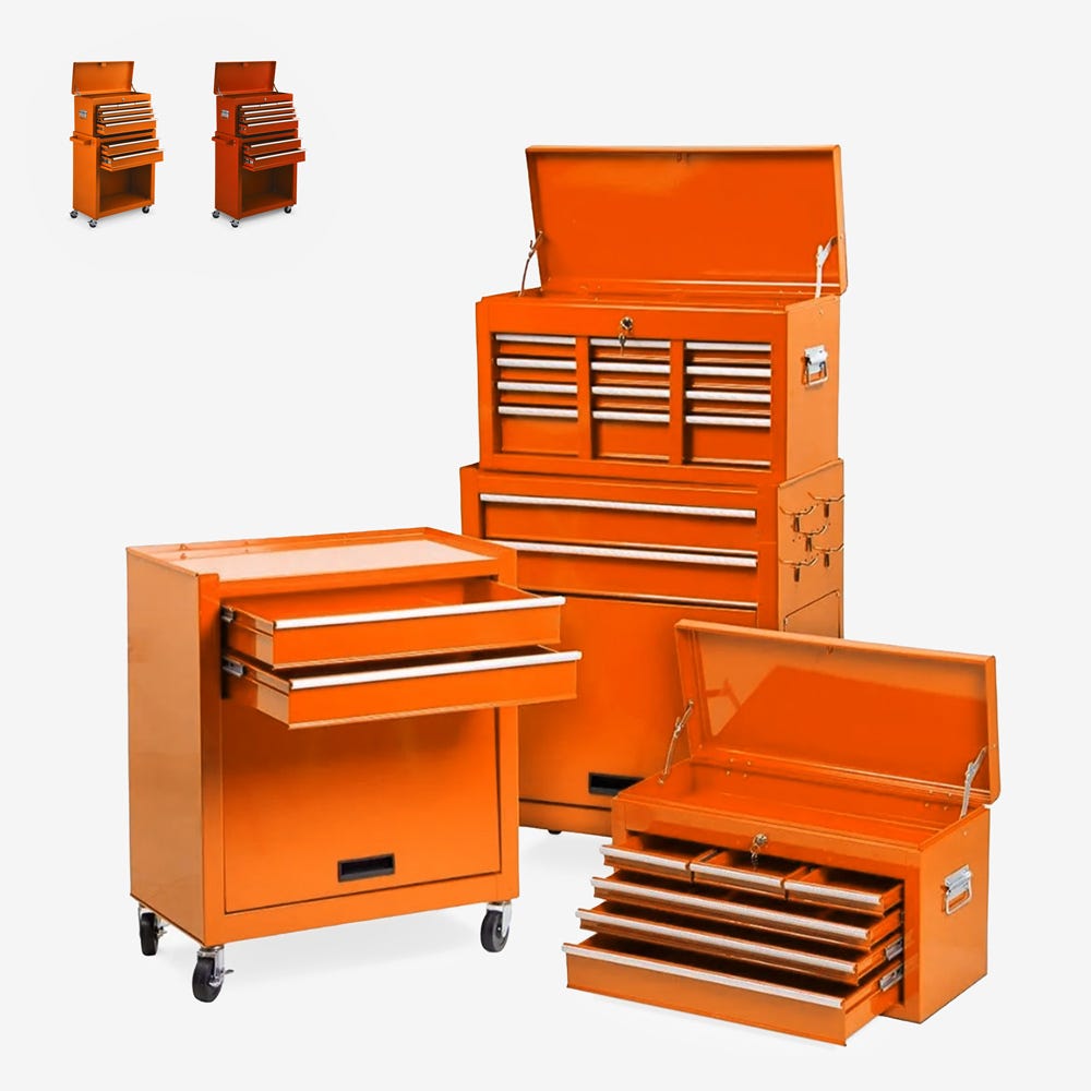 Voohek Caja de herramientas con ruedas y 4 cajones, para taller, mecánica,  garaje, color rojo