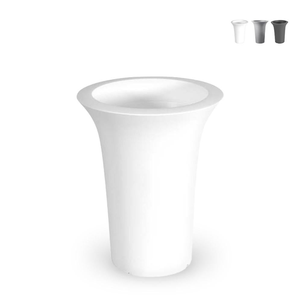 Portavaso da esterno rotondo 50 cm a forma di fiore in polietilene bianco - Kanvas