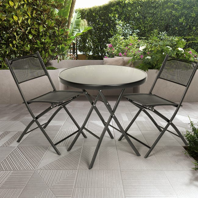 Table ronde + 2 chaises pliantes pour jardin extérieur design moderne Bitter
