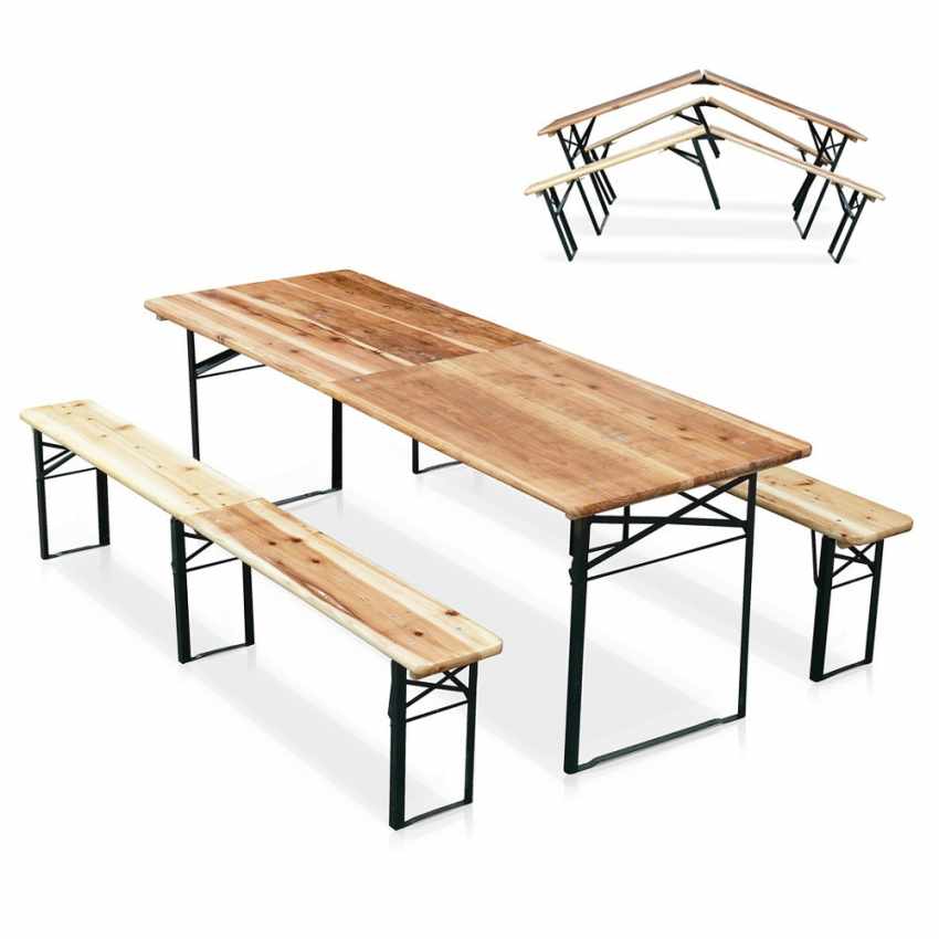 Table en bois 180cm avec 2 bancs – BAYONNE – Esprit brasserie