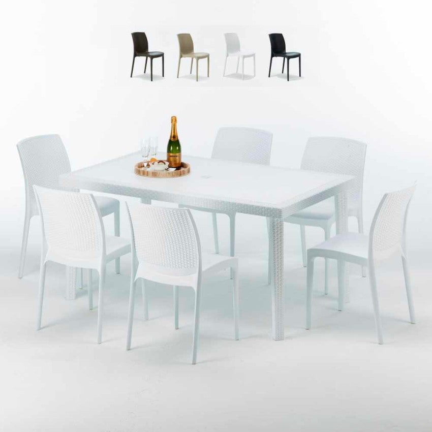 Paris Summerlife Tavolo Rettangolare Bianco 150X90 E 6 Sedie Colorate