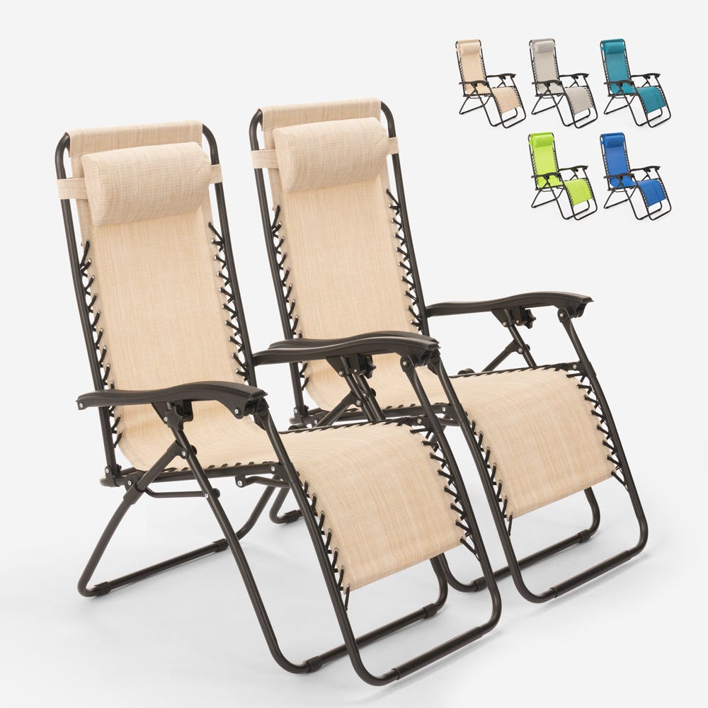 2 sillas de playa tumbona hamaca plegables de jardín de varias posiciones  Emily Zero Gravity