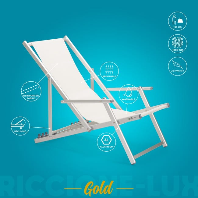 Riccione Gold Sedia sdraio mare spiaggia in alluminio pieghevole regolabile