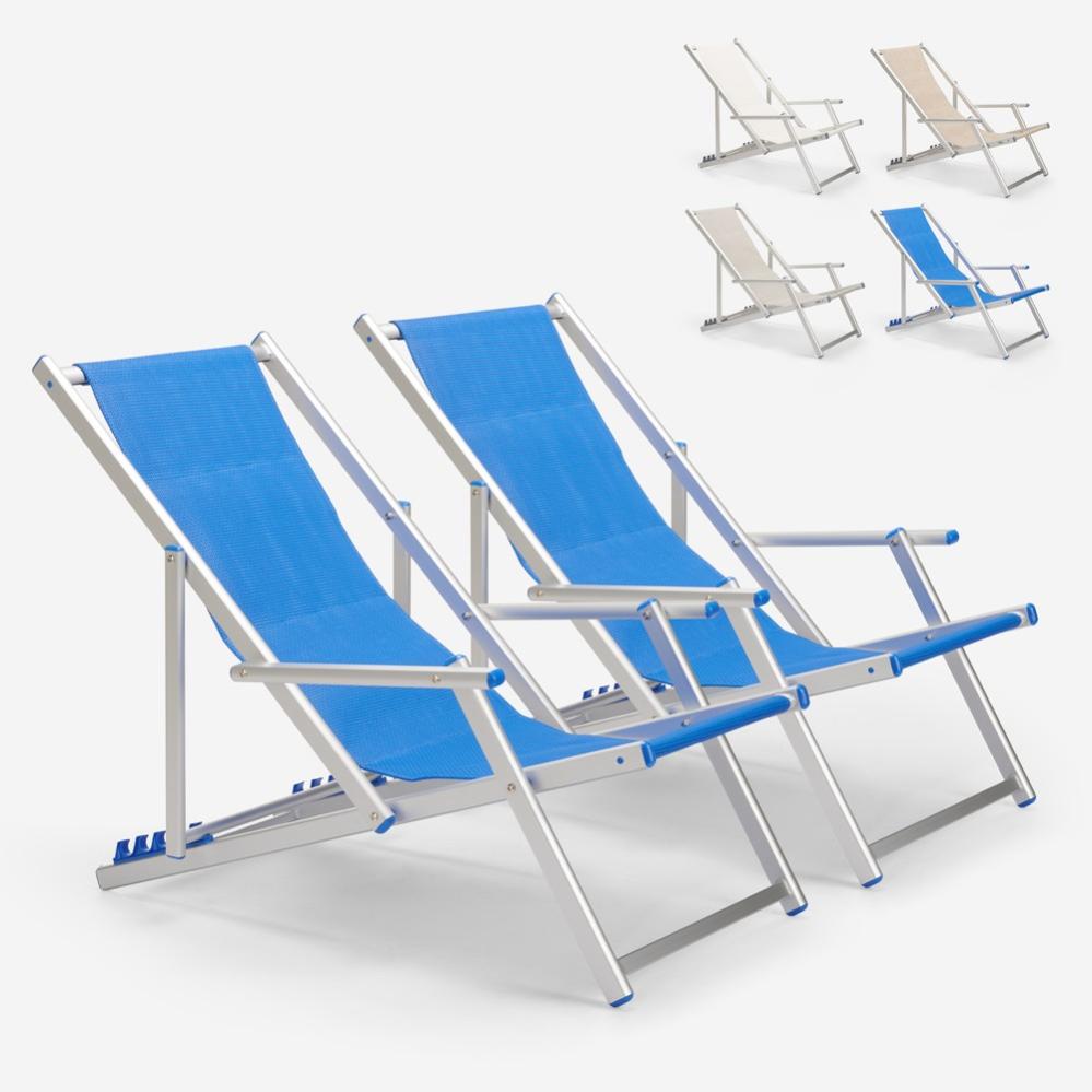 2 Sedie Sdraio Pieghevoli In Plastica Per Spiaggia E Giardino - Leggere, Compatte, Colore Bianco Verde