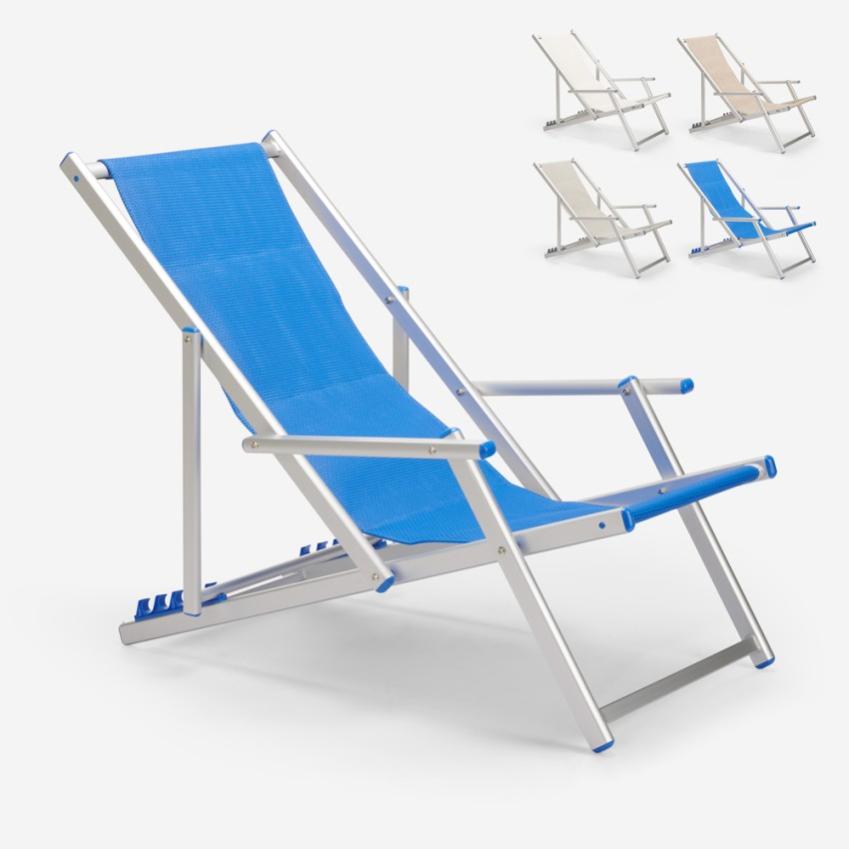 Chaise longue de plage avec accoudoirs en aluminium Riccione Gold Lux