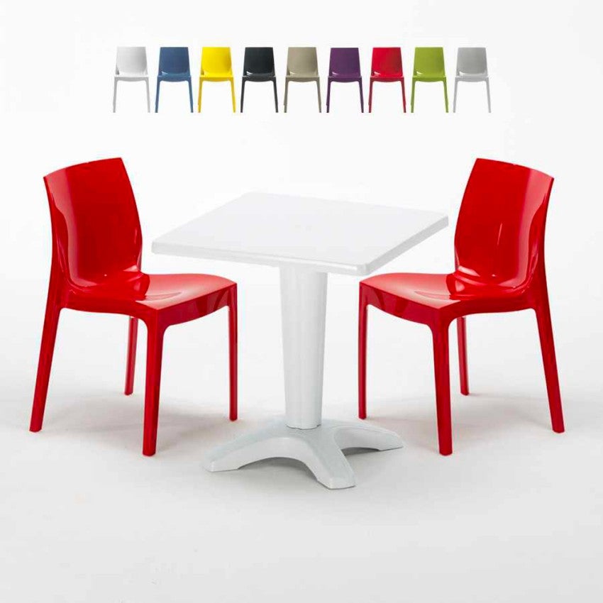 Mesa cuadrada blanca 70x70 cm y 2 sillas de colores ice patio
