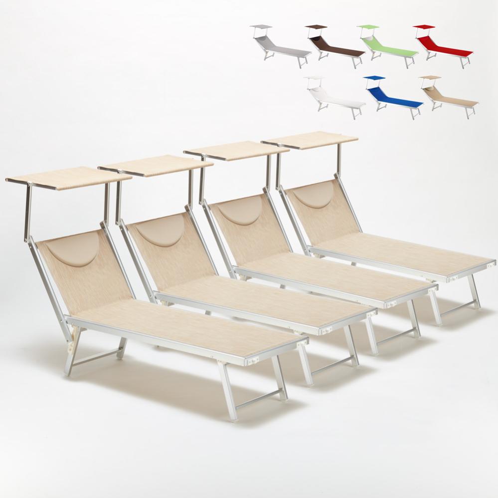 4 tumbonas plegables de aluminio con parasol para playa - santorini - beige