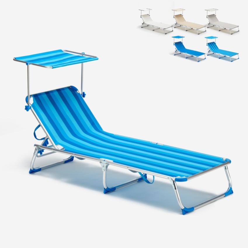 Lettino prendisole da spiaggia pieghevole e reclinabile bianco blu