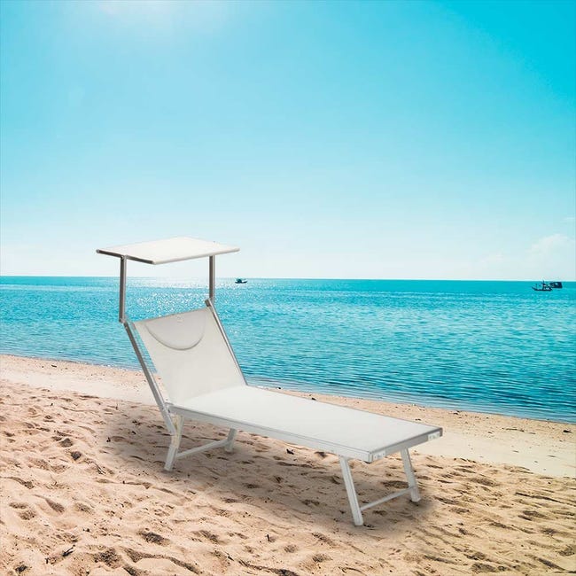 Tumbona plegable de aluminio con parasol para playa - Santorini