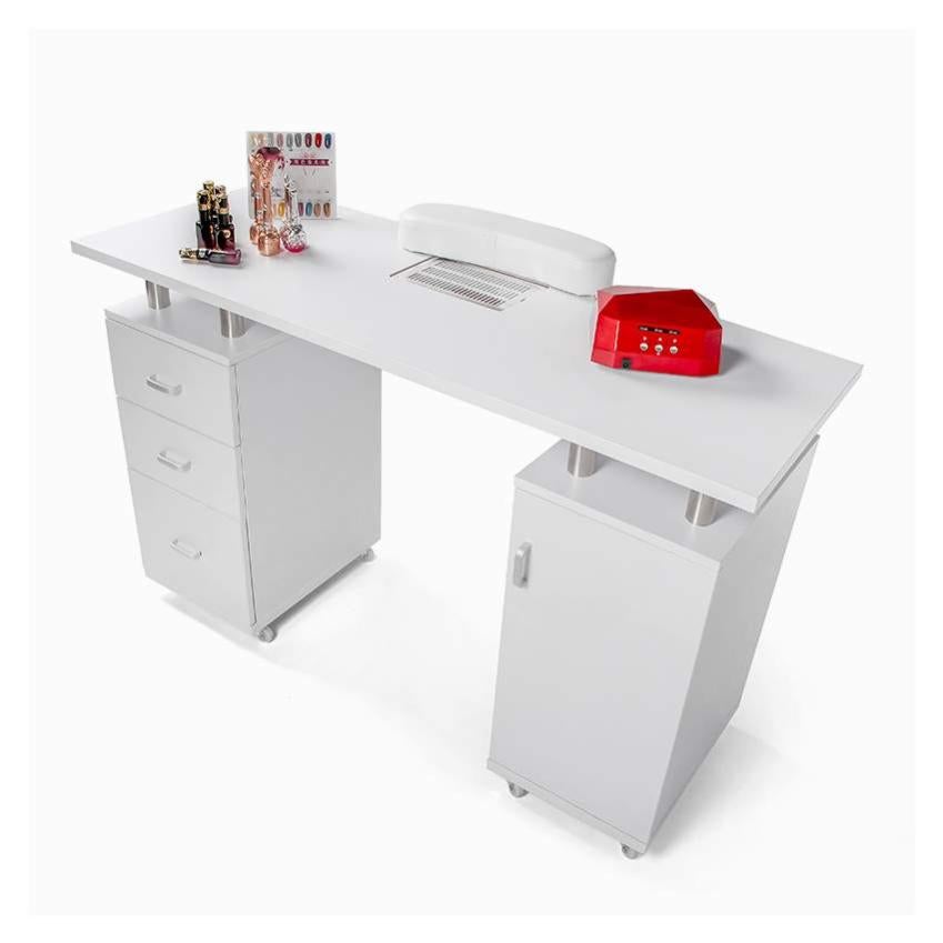 COSTWAY Tavolo per Manicure, Tavolo per Unghie con Cassetti, Cuscino Poggia Polsi e Gambe in Metallo, Stazione per Unghie Estetista Nail Art per Salone di Bellezza (Bianco