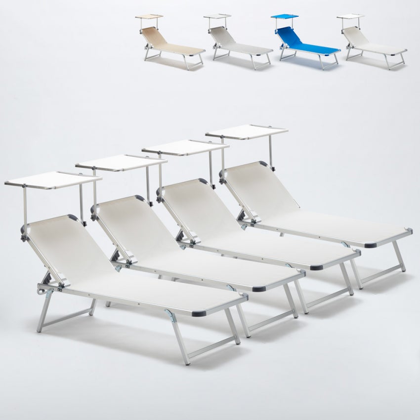 4 tumbonas de aluminio para playa con toldo ajustable nettuno
