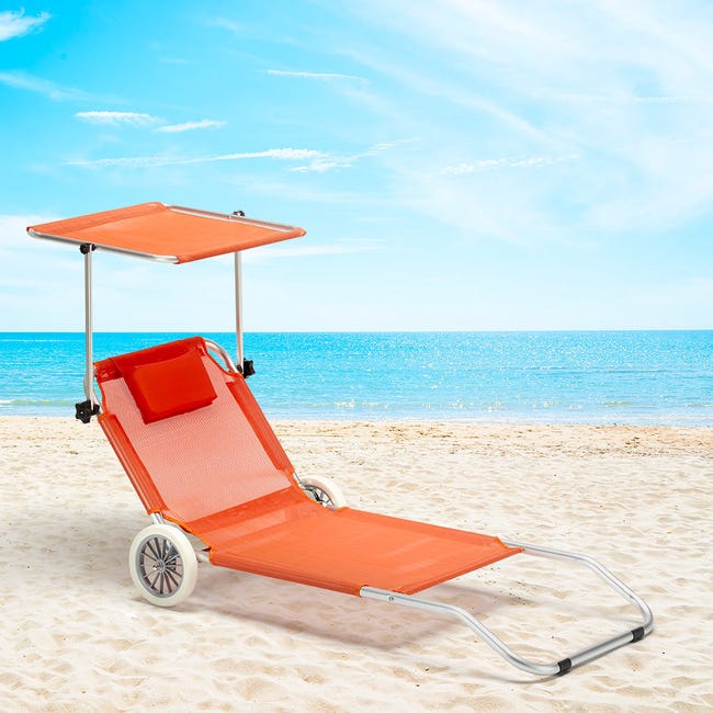 Tumbona playa aluminio ruedas hamaca silla toldo plegable Banana