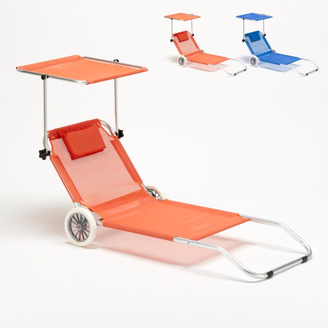 Tumbona playa aluminio ruedas silla toldo plegable Banana - Naranja | Leroy Merlin