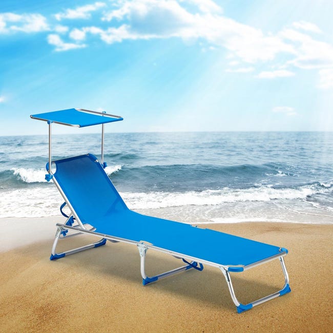 Bain de soleil pliant transat chaise longue piscine pare-soleil California  - Bleu