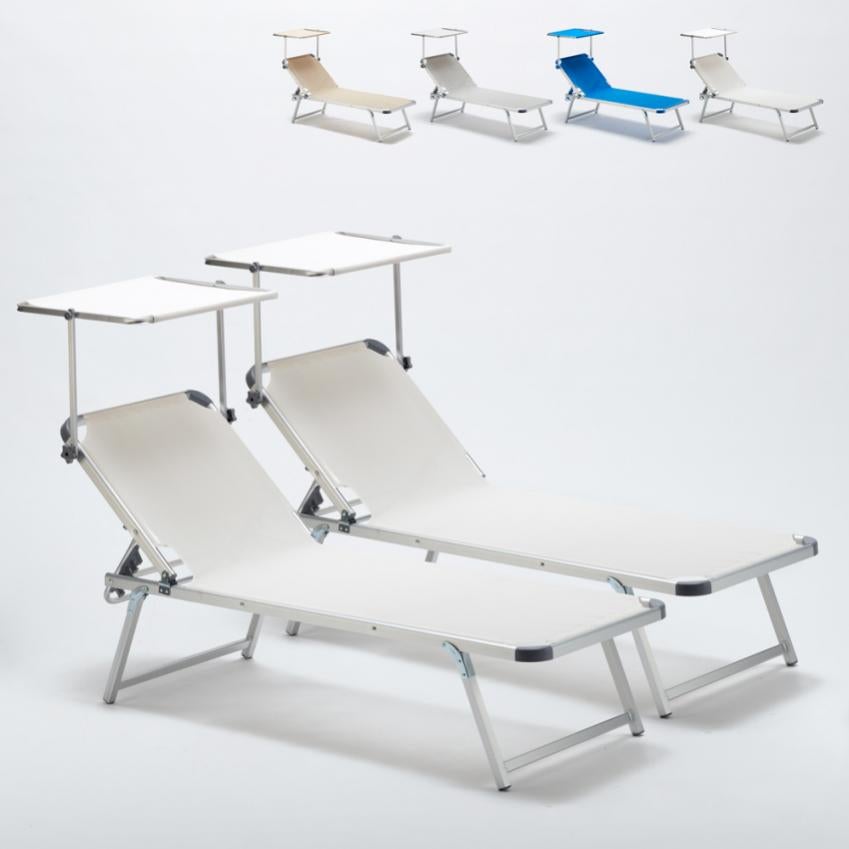 Set Di 2 Lettini Prendisole Pieghevoli Con Tettuccio - Hawaii Bianco Per Spiaggia E Giardino - Foto 4