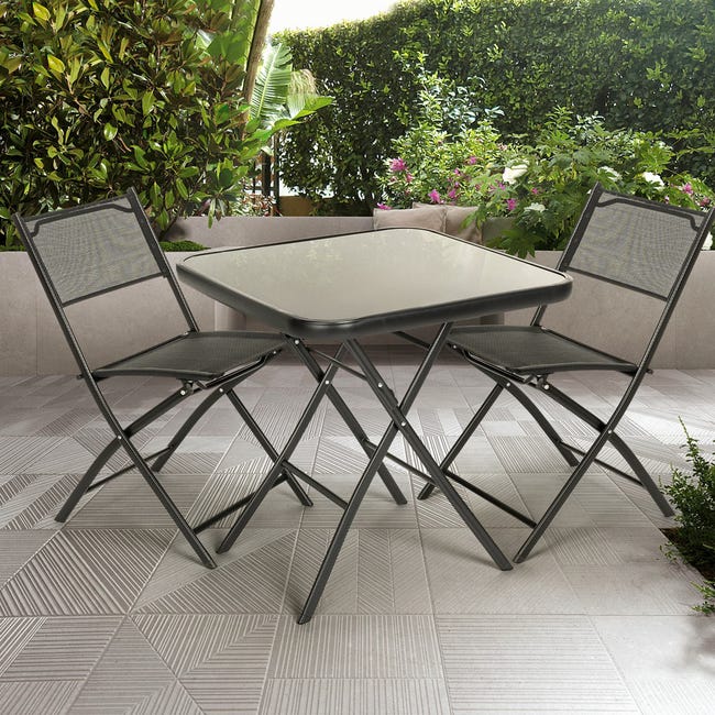 Conjunto de 2 sillas y mesa cuadrada para jardín de diseño moderno plegable  Soda