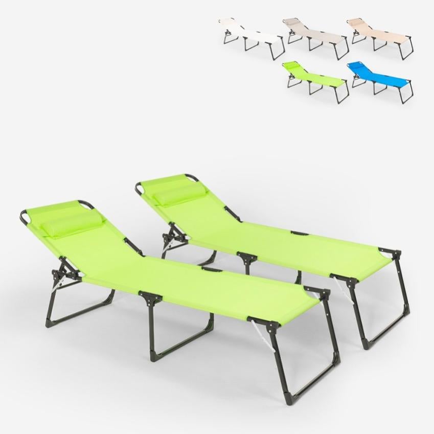 Set 2 Lettini Prendisole in Alluminio Lettini Relax per Giardino Bed
