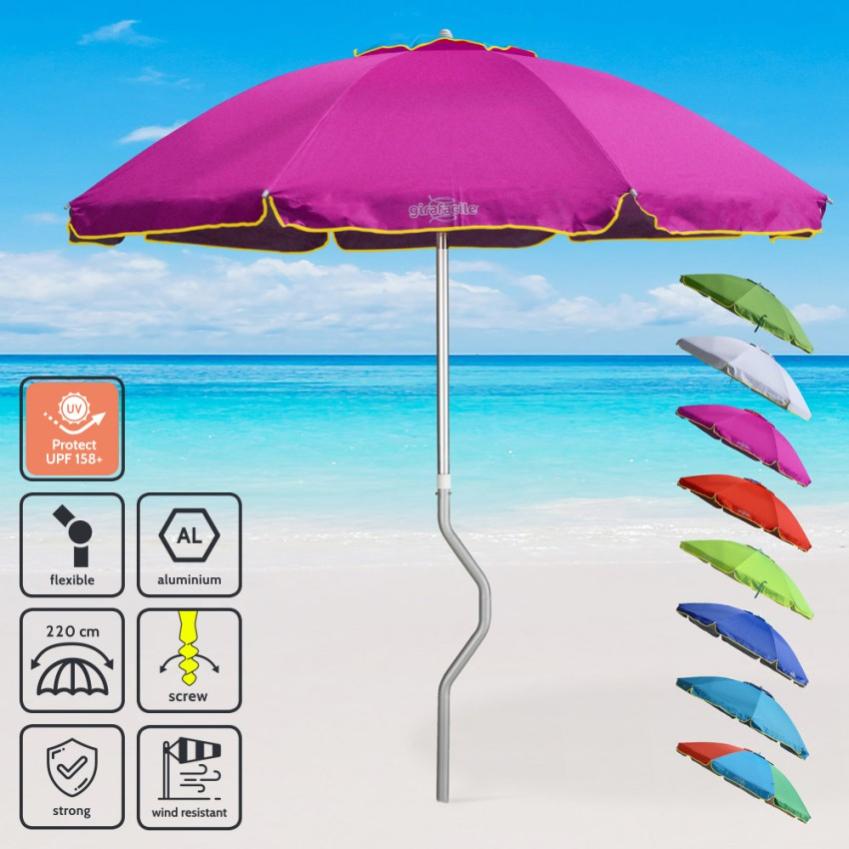 Ombrellone Mare AKTIVE Ultra Leggero Rosso &ndash; Diametro 240 Cm, Filtro UV