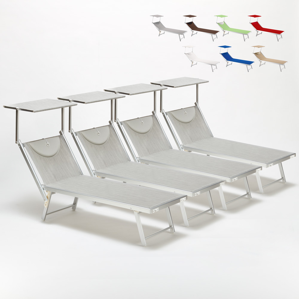 4 tumbonas plegables de aluminio con parasol para playa - santorini - gris