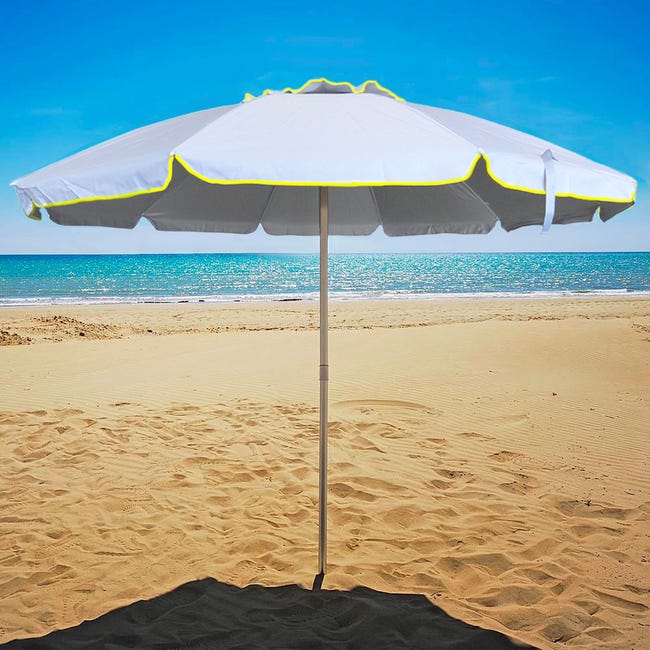 AKTIVE 62275 Ombrellone Spiaggia Antivento Pieghevole Crema Ø220 cm  Inclinabile Con Protezione UV 50 Paravento Spiaggia