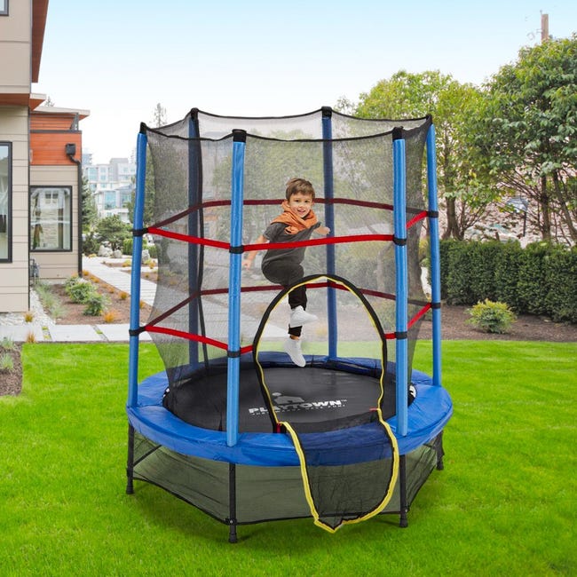 Cama elástica infantil redonda de 140 cm con red de protección — Ludogarden