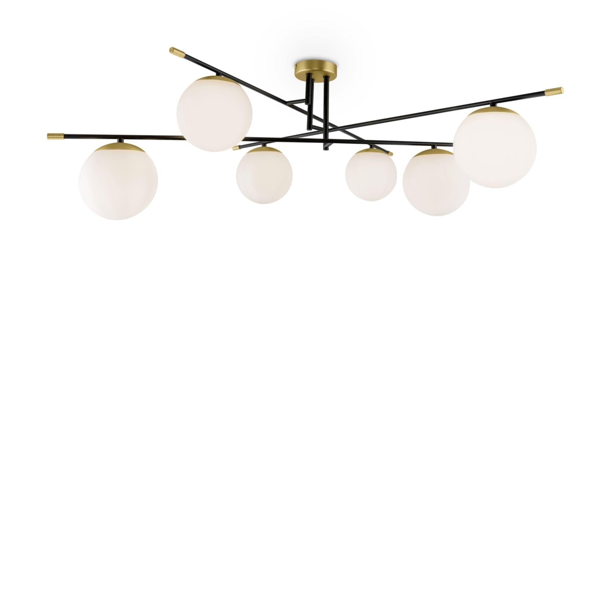 Lustre Moderne 6 lumières, Série Nostalgia, Globes Blancs Mats, Cadre ...
