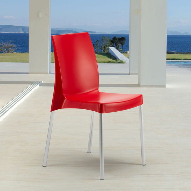 Pack de chaises avec protections pour le sol couleur rouge fabriquées en  métal et tissu Antibes CLP - Habitium®