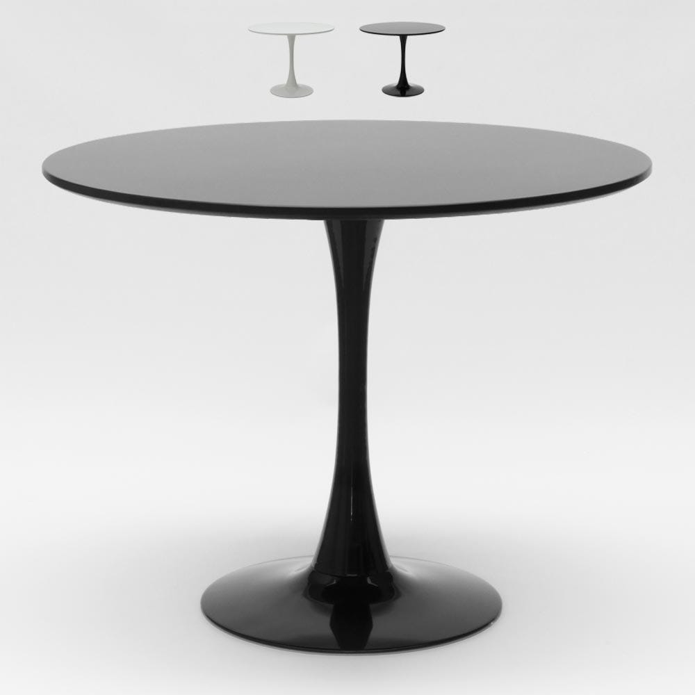 URBNLIVING Piccolo tavolo rotondo moderno da sala da pranzo, sala riunioni,  tavolo da cucina in legno, design Eiffel, struttura in metallo, 4 gambe in