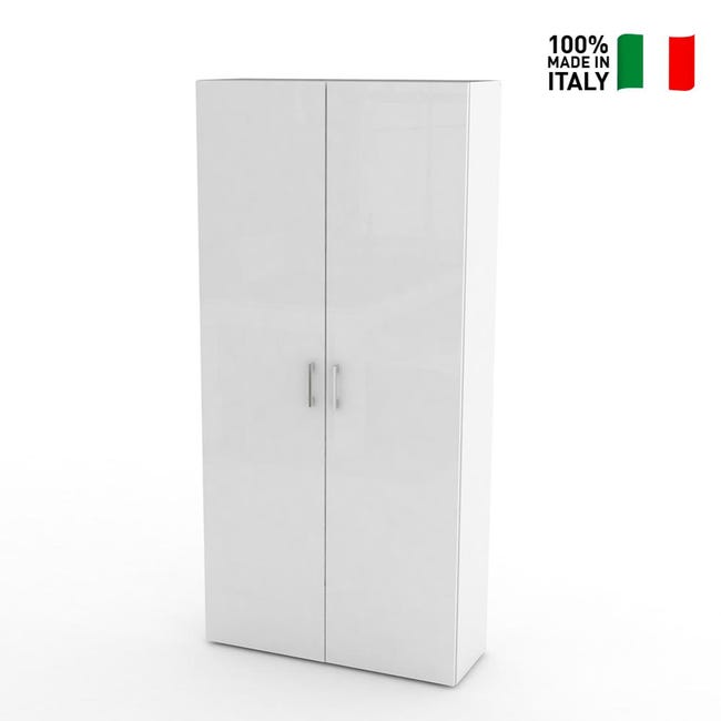 Scarpiera Tarassaco, Mobile multiuso da ingresso con anta a specchio ,  Armadio moderno portascarpe a 6 ripiani, 100% Made in Italy, 72x37h195 cm
