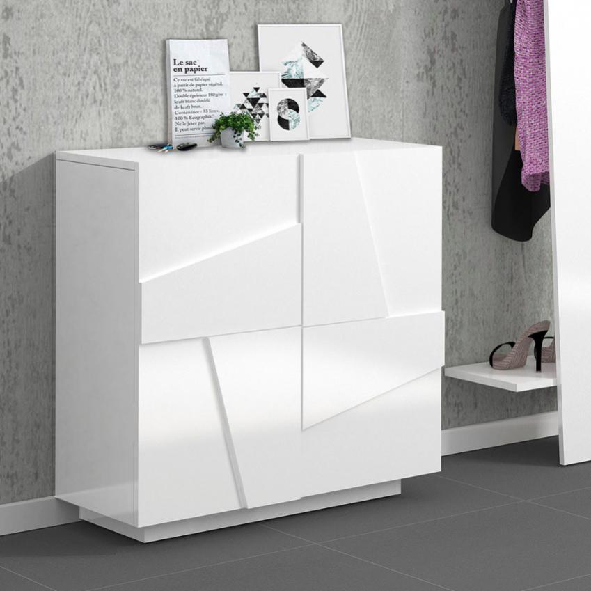 Meuble chaussure blanc au design moderne 2 portes 16 paires Ping W16