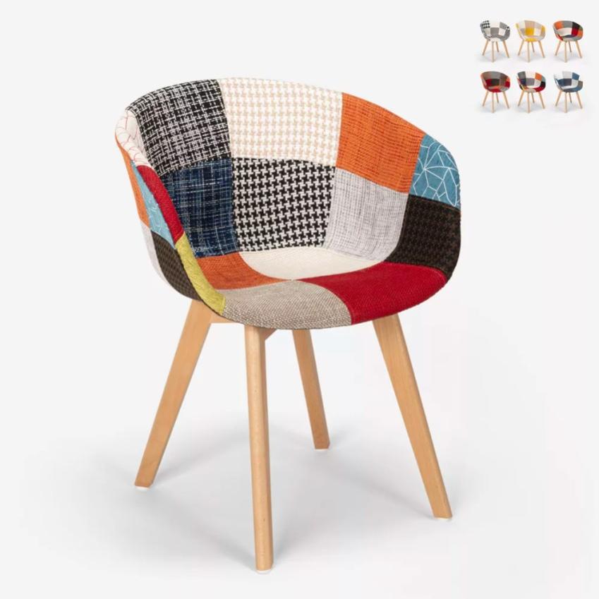 Sedia Salotto Patchwork Finch - Design Nordico Con Gambe In Metallo Effetto Legno Per Salotto E Cucina Sedia Patchwork - 4