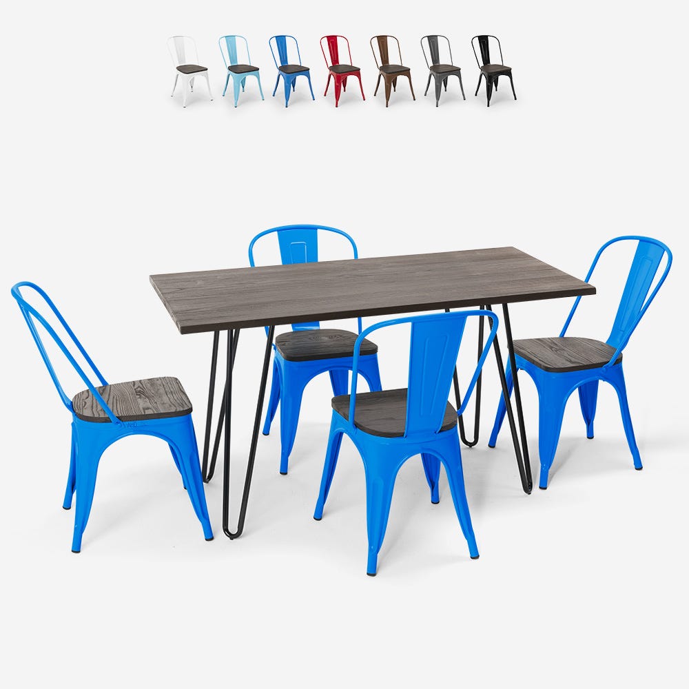 Set tavolo rettangolare 120x60 con 4 sedie acciaio legno design Tolix  industriale Roger
