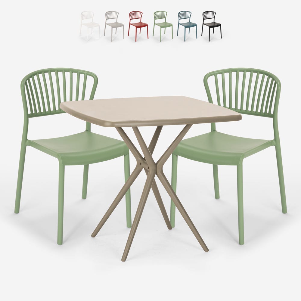 Ensemble table et 2 chaises bistrot beiges idéal pour une terrasse