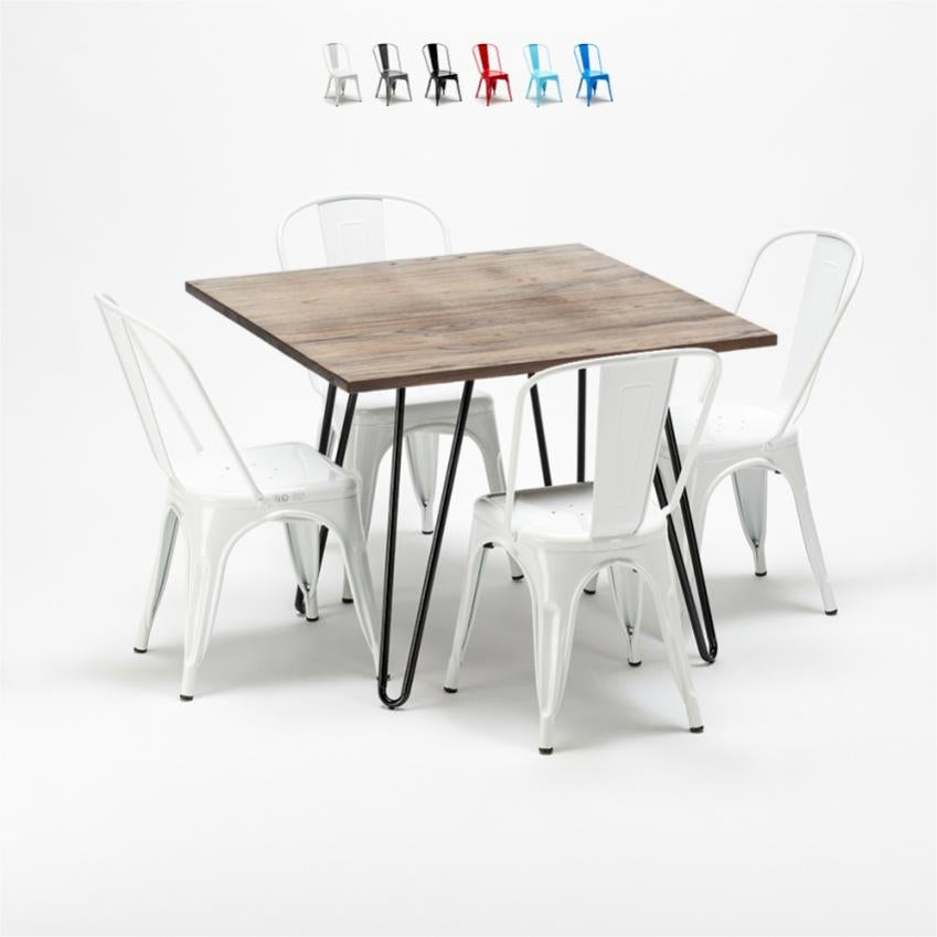 Set Tavolo Quadrato 140x140 Cm In MDF E Impiallacciatura Di Frassino 140x140 Cm Ginger E 8 Sedie Da Pranzo In Velluto Xastru