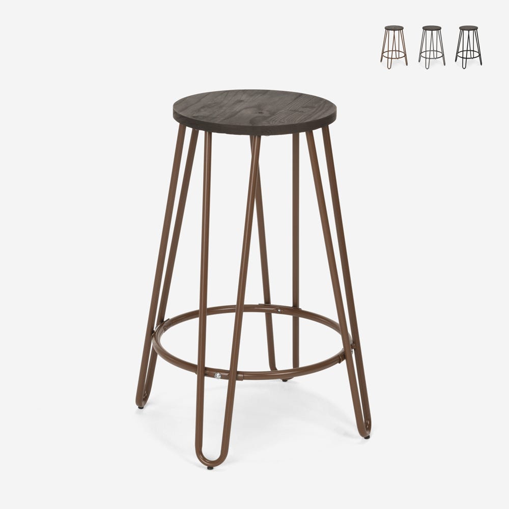 Sgabello alto design industriale in metallo legno per bar ristoranti cucine  Carbon Top