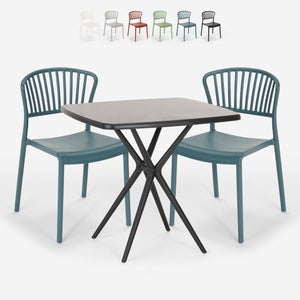 Table Carrée Noire 90x90cm Avec 4 Chaises Colorées Grand Soleil Set  Extérieur Bar Café ARM Bistrot Passion Couleur: Noir