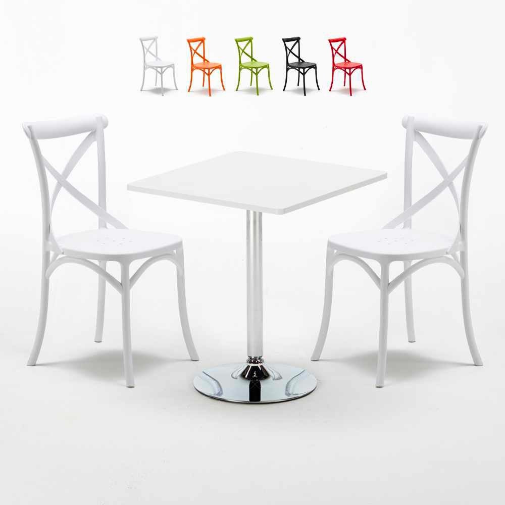 Mesa Cuadrada Blanca 90x90 cm y 4 Sillas De Colores Bistrot Love