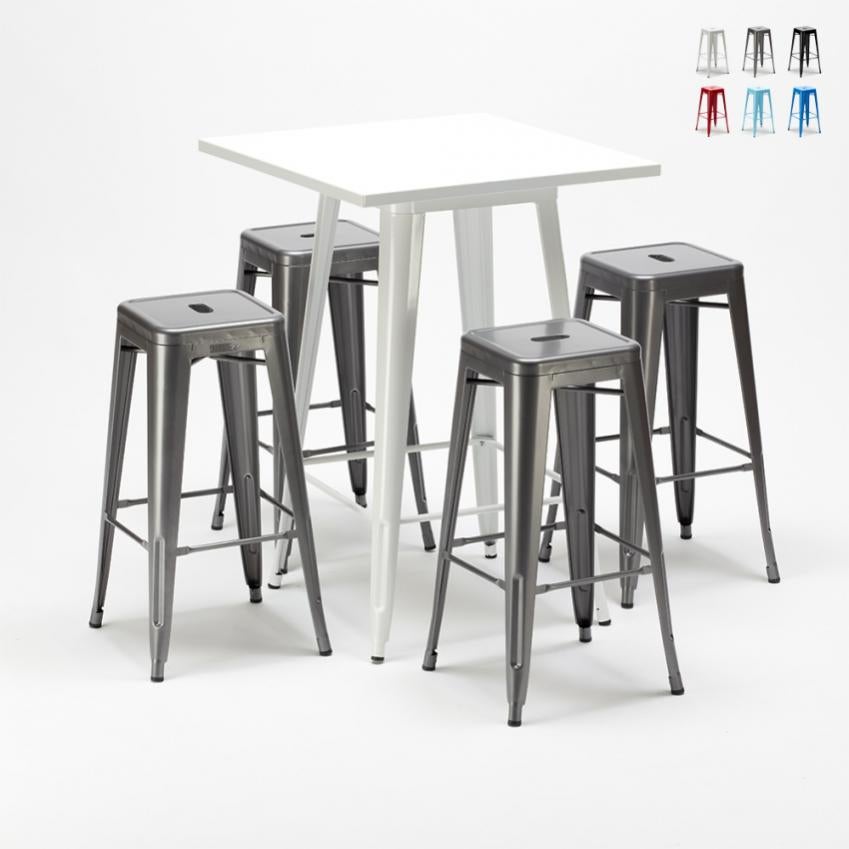 Table haute + 4 tabourets design Tolix industriel de bars Union Square
