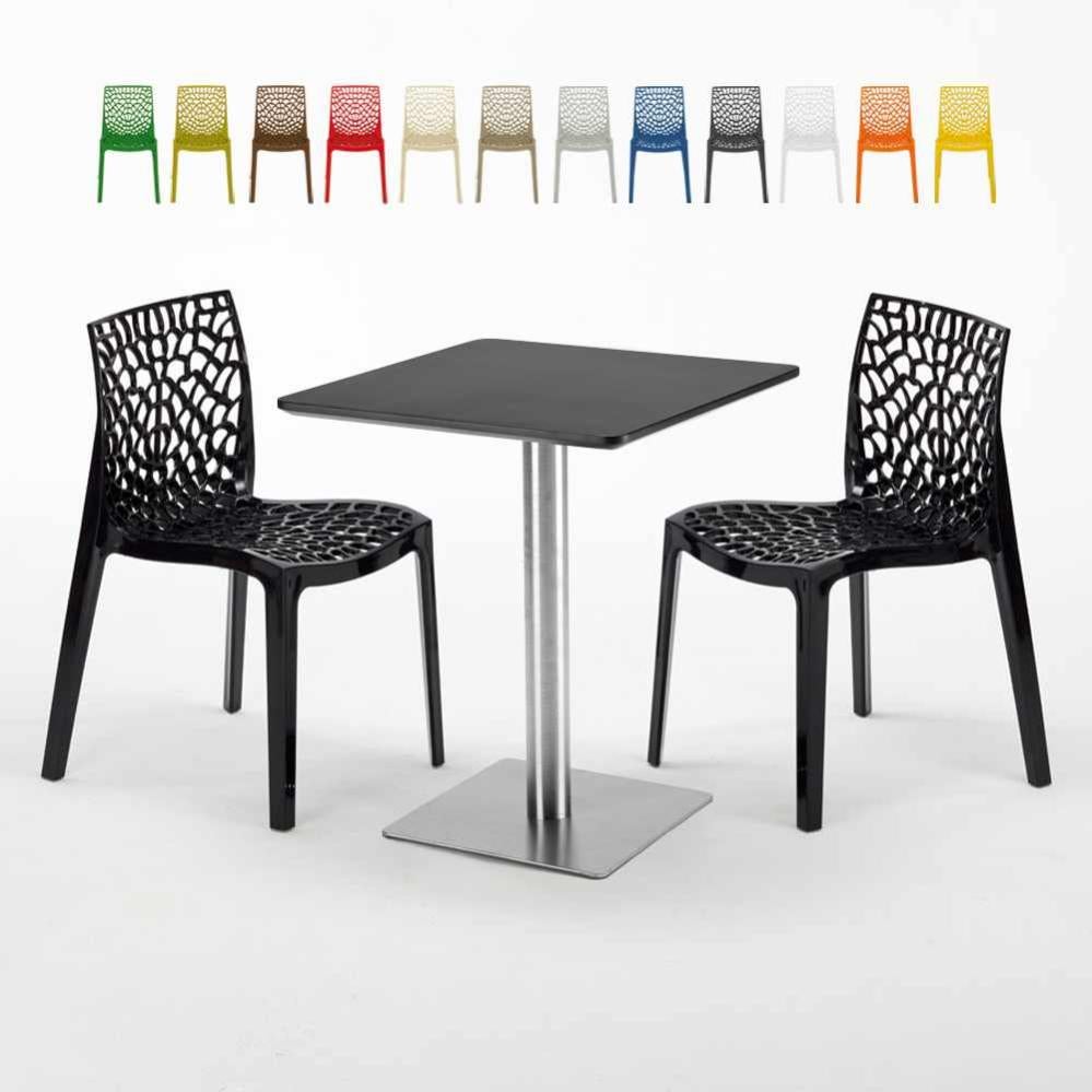 Tavolo Da Esterno Quadrato Flash Furniture Declan - 80x80 Cm, Poliresina E Acciaio, Marrone/Nero, Per Giardino E Terrazza