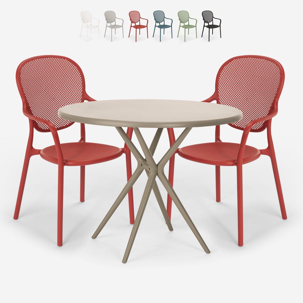 Juego de comedor Terraza - Mesa 80 de diámetro + 2 sillas